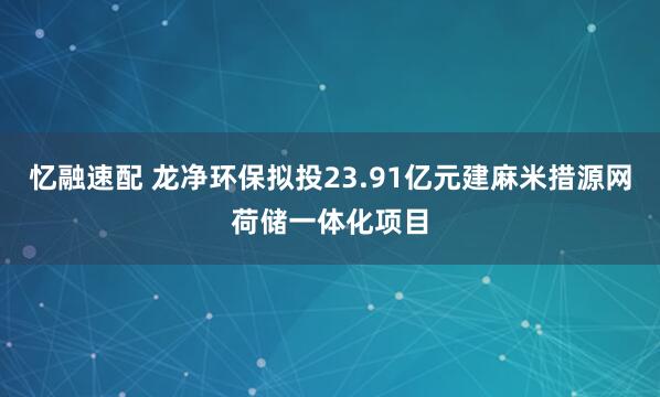 忆融速配 龙净环保拟投23.91亿元建麻米措源网荷储一体化项目